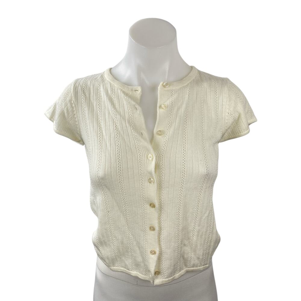WAYF Women's Cream Wool Ribbed Button Down Shirt Blouse Cardigan Sweater Top S